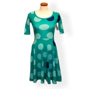 LuLaRoe Nicole Polka Dot Dress Green White XXS